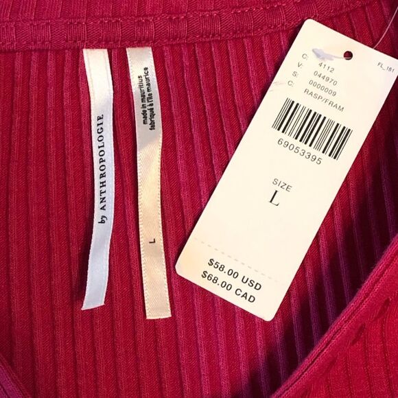 NWT Anthropologie Lace-Up Ribbed Baby Tee Pink Size Large. - Picture 5 of 7